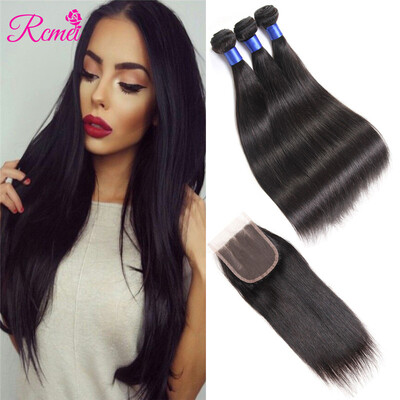 

Rcmei Hot sale 8A hair Brazilian Straight Hair Bundles With Lace Closure MiddleFree Three Part 3 Bundles Weave With Closrue