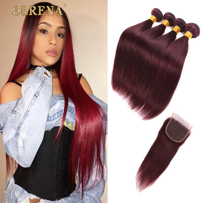 

Wholesale Brazilian Straight Hair With Closure 4 Bundles Brazilian Virgin Hair With Closure Burgundy 99J Lace Clsoure