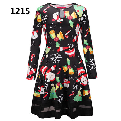 

Europe and America Christmas dress Christmas tree old man snowman bottom jigsaw dress Christmas print dress