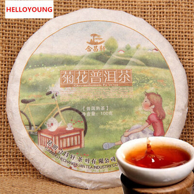

C-PE029 Promotions 100g China Yunnan Puer tea cooked tea chrysanthemum tea flavored green tea green food slimming health