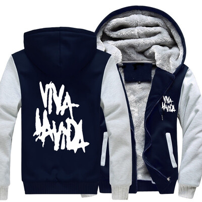 

2018 New USA SIZE Men Winter Autumn Hoodies Coldplay Viva la vida pattern Fleece Coat Baseball Uniform Sportswear Jacket wool