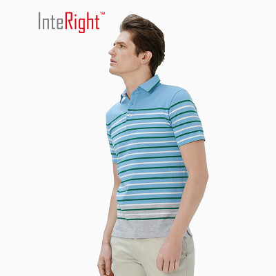 

INTERIGHT cotton POLO shirt mens T-shirt loop color strip short-sleeved blue green strip XXL