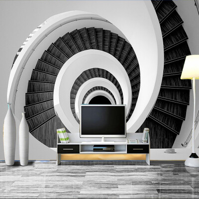 

Modern Creative 3D Custom Photo Mural Wallpaper Black And White Swirl Stairway Simple Stylish Wall Paper Living Room Backdrop