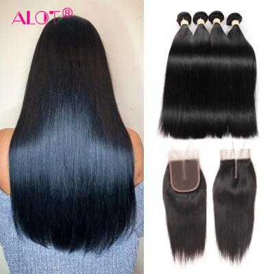 

Alot Remy Hair Extension Индия Прямые волосы с закрытием 4 комплектов с 1 кружевным закрытием Прямые волосы