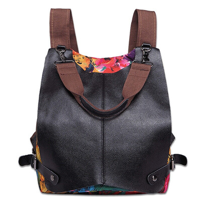 

Canvas&Leather Backpack Printing Nation Hit Color Bag Multifunctional Shoulder Bag