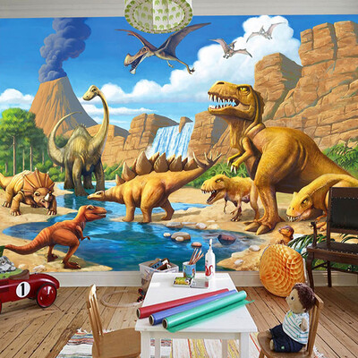 

Custom 3D Cartoon Mural Wall Paper Childrens Room Kindergarten Dinosaur Murals Wood Fiber Wallpaper Papel De Parede Infantil 3D