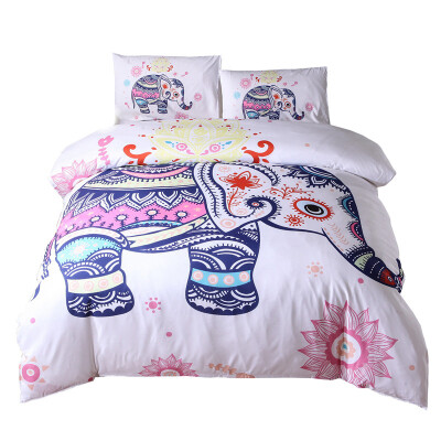 

iDouillet Bohemian Reversible Duvet Cover&Pillowcase Gypsy Elephant Flowers Pattern on White Background Queen Twin Full Siz