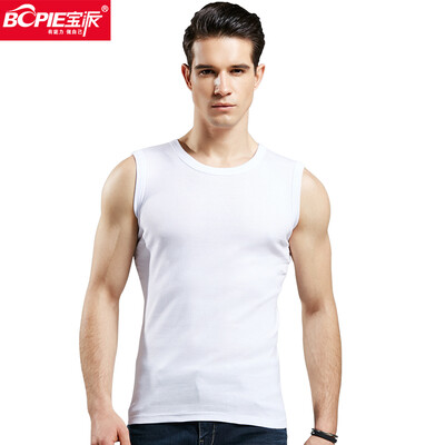 

BOPIE Mens Vest Mens Cotton Wide Shoulder Fitness Sports Vest Slim Fit Undershirt 6601 White Round Neck  175100