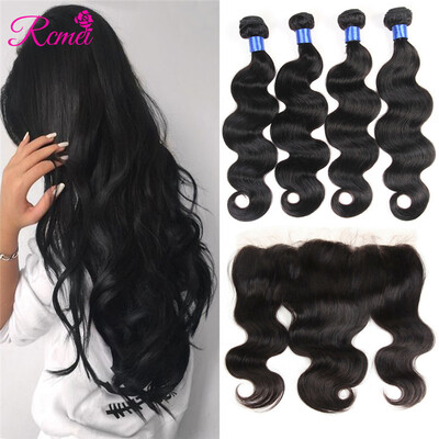 

Rcmei Hair 8A grade 13x4 Full Lace Frontal Body Wave Closure With Baby Hair Brazilian Body Wave Frontal Remy Hair 41 Bundles with