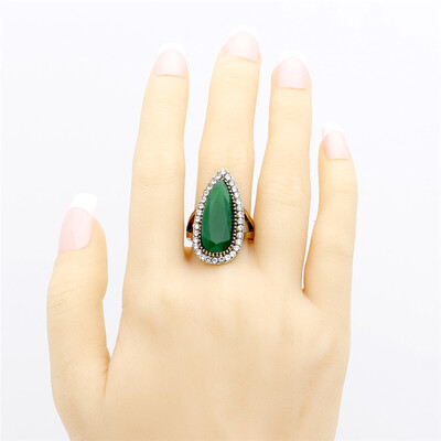 

Fashion Women Wedding Ring Ethnic Jewelry Turkish Indian Bridal Water Drop Resin Crystal Ring Antique Gold Color Vintage Bijoux