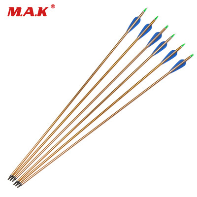 

6 pcs 80cm Spine 500 Gold Aluminum Arrows Diameter 78mm with Plastic Feathers Relaceable Steel Tip for Compound Recurve Bow