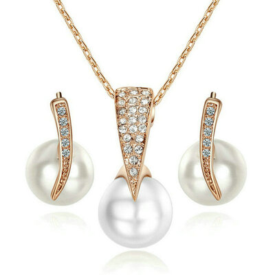 

Yoursfs® 18K Rose Gold Plated Palace Жемчужное ожерелье и серьга Используйте австрийский комплект ювелирных украшений из бриллиантов