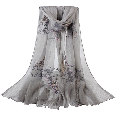

Shanghai story STORY Of SHANGHAI Ms silk scarf winter silk embroidery shawl scarf flower branch secret gray