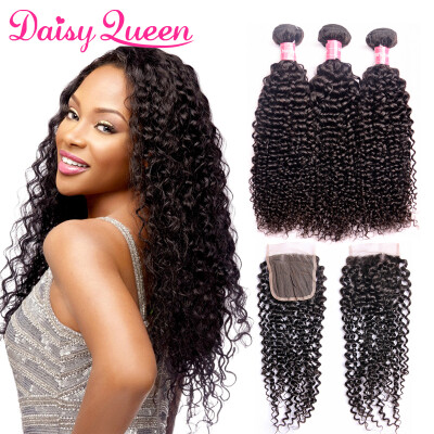 

Free Part Lace Closure With Bundles Brazilian Curly Human Hair 3 Bundles With Closure Natural Black 8A Brazilian Virgin Hair Curly