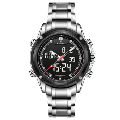 

NAVIFORCE 9050 Men luxury Brand Full Steel Quartz Clock Digital LED Male Sport Watch