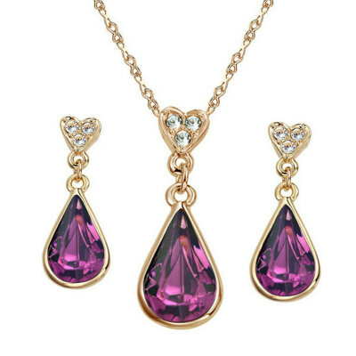 

Yoursfs® 18K Rose Gold Plated Colorful Raindrop Crystal Necklace And Earring Jewelry Use Blue Austrian Crystal Bridal Sets