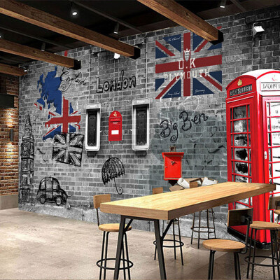 

3D Wall Mural European Style Retro Embossed Brick Wallpaper Red Bus Fresco Cafe Restaurant Personality Decor Murales De Pared 3D