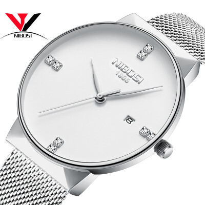 

Watch Mesh Band Montre Homme NIBOSI Watch Men Luxury Brand Famous Men Watches Stainless Steel Silver Quartz Wristwatches For Male