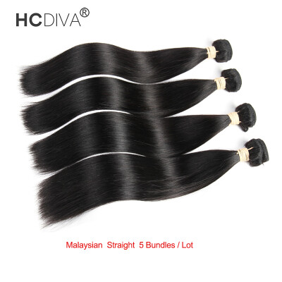 

HCDIVA Malaysian Virgin Hair Straight 5 Bundles / Package 100% Unprocessed Raw Virgin Human Hair Straight Weaves Natural Black 500