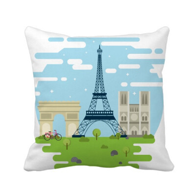 

Eiffel Tower France Landmark Illustration Square Throw Pillow Insert Cushion Cover Home Sofa Decor Gift