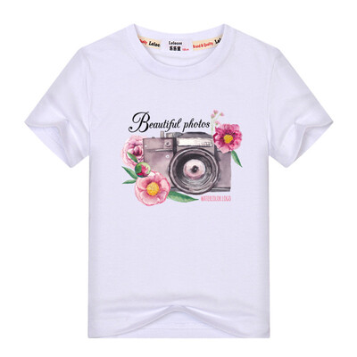

Девочка-малыш-камера для малышей Печатная футболка Kids Summer Cute Top Tees Хлопок с коротким рукавом Марка моды Круглая шейная п