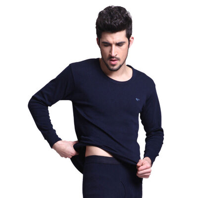 

Seven wolves Qiuyi Qiuku mens cotton thermal underwear cotton round neck thin section cotton sweater set 8001 Navy XL