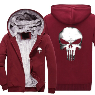 

New Winter Warm Hoodies Anime skull PUNISHER skull Hooded Coat Thick Zipper men cardigan Jacket Sweatshirt USA Size