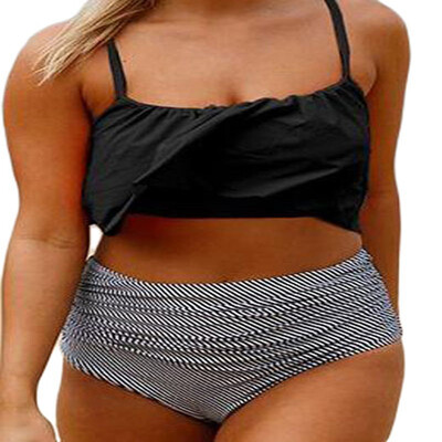 

Glowing Top&Striped Bottom High Waist Swimwear