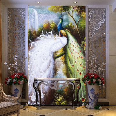 

3D Wallpaper Customized Embossed Non-woven Wall Mural European Painting Peacock Flowers And Birds Bedding Room Sofa TV Backdrop