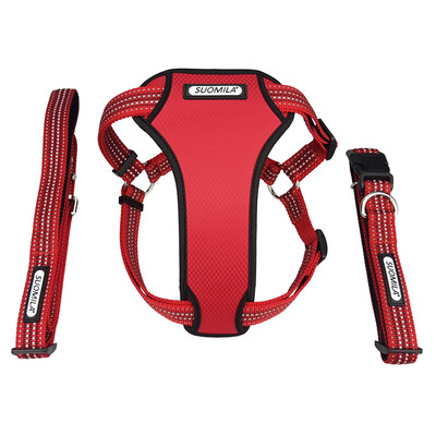 

Suomila reflective dog leashes chest strap collar three-piece suit explosion-proof punching telescopic dog chain medium&small dogs Golden Retriever pet supplies  red