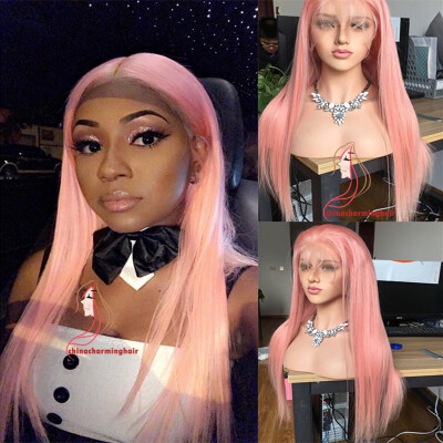 

brazilian virgin hair lace front wigs Long pink human hair wigs for black women full lace pink hair wig