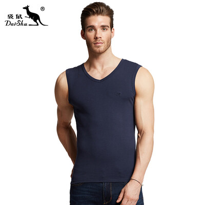 

Kangshu DaiShu Mens Vest Mens Stretch Cotton V-neck Sleeveless Wide-shoulder Sports Slim Bottoming Shirt Bao Lan XXL