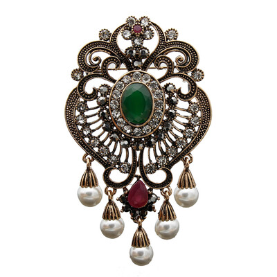 

Vintage Egyptian Women Resin Simulated-Pearl Flower Brooch Pin Turkish Jewelry Antique Gold Color Bridal Wedding Ethnic Corsage
