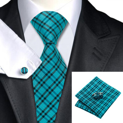 

N-0994 Vogue Men Silk Tie Set Plaids & Checks Necktie Handkerchief Cufflinks Set Ties For Men Formal Wedding Business wholesale