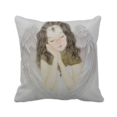 

White Wing Pretty Girl Chinese Painting Polyester Toss Throw Pillow Square Cushion Gift