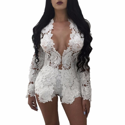 

Fashion Two Piece Set White Lace Hollow Out Long Sleeve Clothing Set Women Tracksuits Coat Top and Shorts Plus Size -XXL