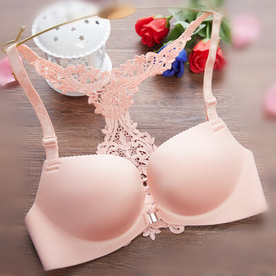 

Lingerie Sexy lace bra set a front buckle plate steel ring bra back together Wireless