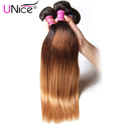 

UNice Hair Color 1B427 Peruvian Straight Hair Weave 3 Pieces Ombre Hair Extensions Three Tone Virgin Hair Bundles 16-26inch