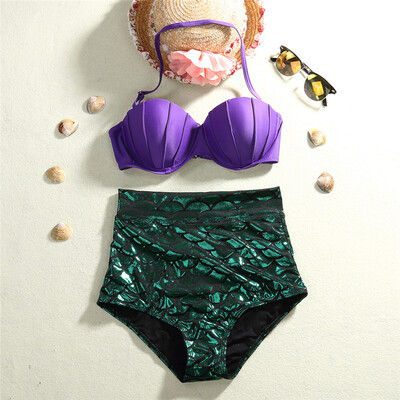 

Women Mermaid Swimsuit High Waist Beach Bathing Suit Bikini Set Swimwear biquini 2018 new summer beach