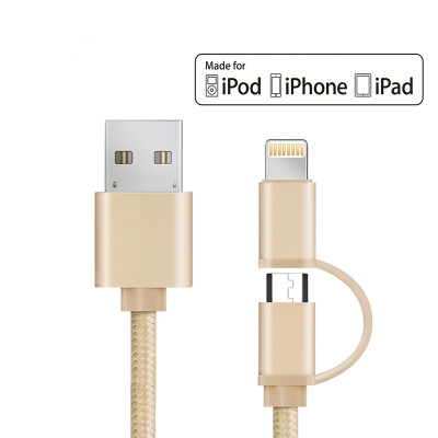 

MFI 2in1 Mobile Phone Charger Cable For iPhone 5 6 7 usb For Samsung Huawei Xiaomi Micro Usb Nylon braided metal Cable