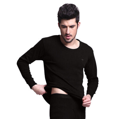 

Seven wolves men&39s thermal underwear black suit Slim thin autumn clothing Qiu Peng sets of cotton wool bottoming shirt 8001 black XL
