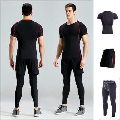 

2018 new fitness clothing three suits sports short-sleeved quick-drying T-shirt gym training running fast dry clothing men