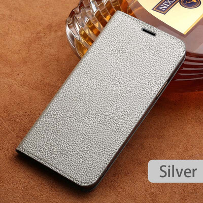 

Genuine Leather flip Case For iPhone 6 7 8 Plus X Litchi Texture Suction cup Style phone cover