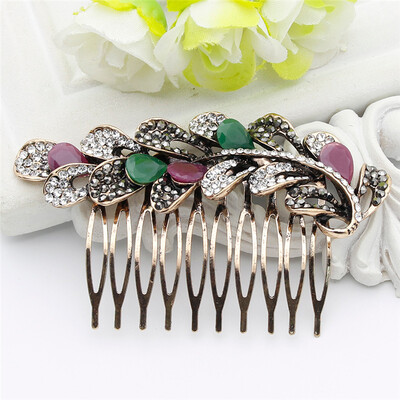 

Vintage Indian Resin Flower Hairwear Hair Comb Hair Clips Hairpins Hijab Headdress Comb Turkish Bride Jewelry Antique Gold Color