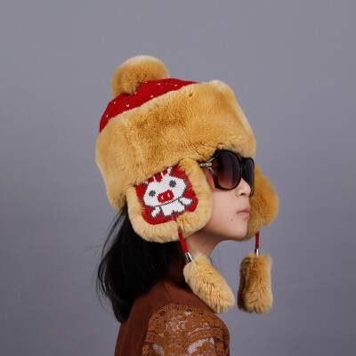 

Winter Rabbit Hair Lei Feng hat outdoor ear warmer hat fur cloth top fur baby hat free shipping