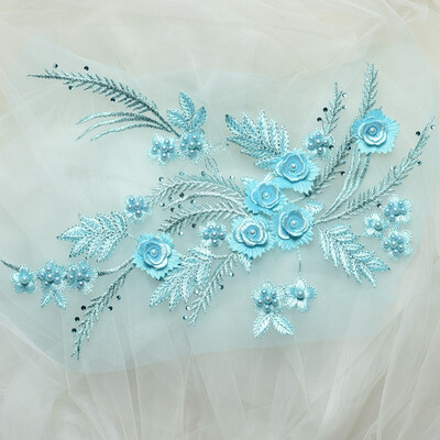 

Multicolor Dimensional lace applique trim patches with beads 34x25cm