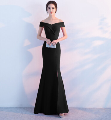 

Banquet evening dress 2017 new elegant long paragraph shoulder fishtail host dress dress