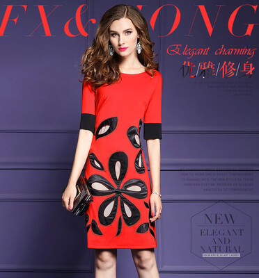 

2017 Autumn dresses women one-piece dress elegant embroidered half sleeve slim style fashion hollow out plus sizes High Quality
