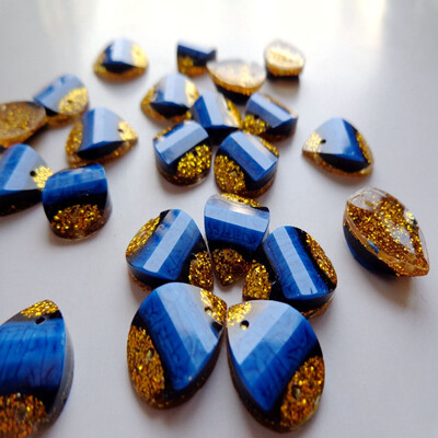 

100pcs New fashion style sew on rhinestones drop shape 1014mm flatback deep bluegolden 2 holes gem stone crystal for dress