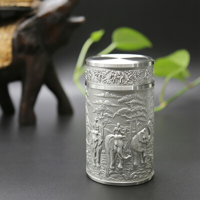 

Oriental Pewter - Pewter Tea Caddy TPCM4 Hand Carved Beautiful Embossed Tin 97 Lead-Free Pewter Handmade in Thailand